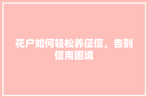 花户如何轻松养征信，告别信用困境