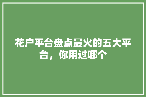 花户平台盘点最火的五大平台，你用过哪个  第1张