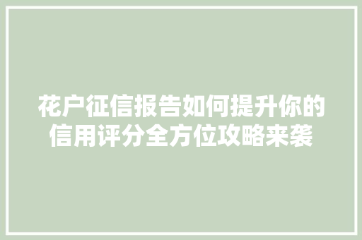 花户征信报告如何提升你的信用评分全方位攻略来袭