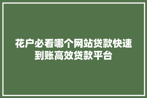 花户必看哪个网站贷款快速到账高效贷款平台  第1张