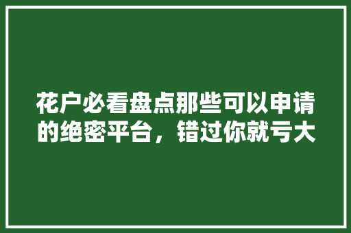 花户必看盘点那些可以申请的绝密平台，错过你就亏大了