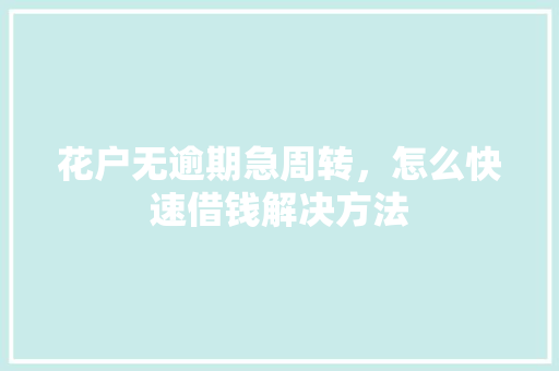 花户无逾期急周转，怎么快速借钱解决方法