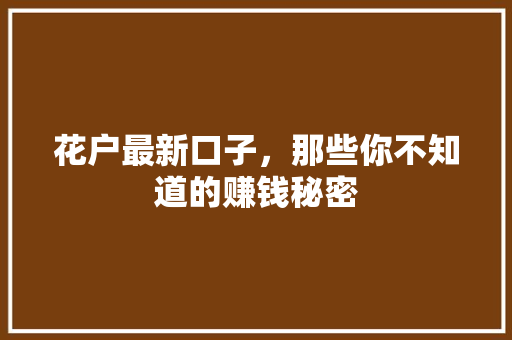 花户最新口子，那些你不知道的赚钱秘密  第1张