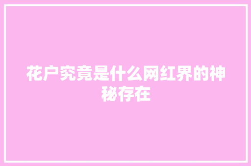 花户究竟是什么网红界的神秘存在