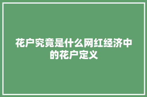 花户究竟是什么网红经济中的花户定义