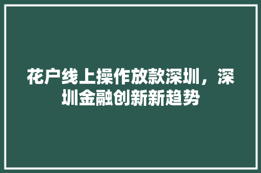 花户线上操作放款深圳，深圳金融创新新趋势