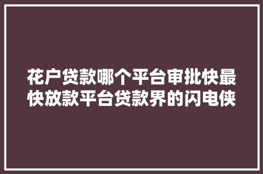 花户贷款哪个平台审批快最快放款平台贷款界的闪电侠