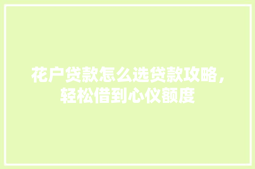 花户贷款怎么选贷款攻略，轻松借到心仪额度
