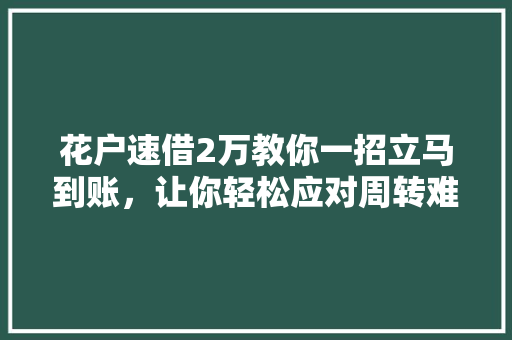 花户速借2万教你一招立马到账，让你轻松应对周转难题