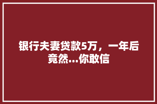 银行夫妻贷款5万，一年后竟然...你敢信