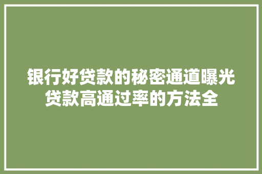 银行好贷款的秘密通道曝光贷款高通过率的方法全