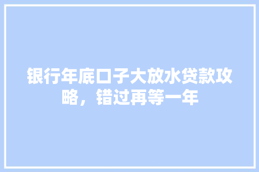 银行年底口子大放水贷款攻略，错过再等一年
