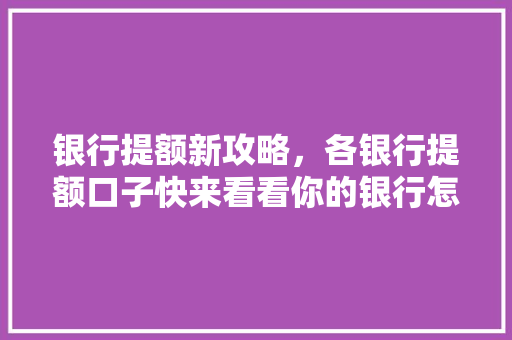 银行提额新攻略，各银行提额口子快来看看你的银行怎么提额