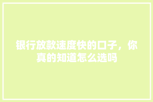 银行放款速度快的口子，你真的知道怎么选吗