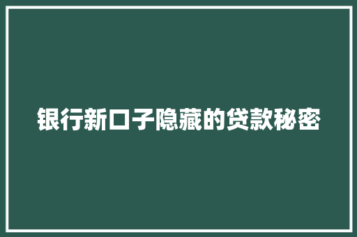 银行新口子隐藏的贷款秘密