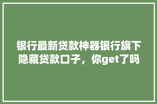 银行最新贷款神器银行旗下隐藏贷款口子，你get了吗