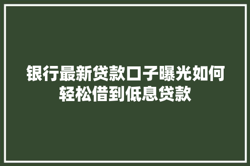 银行最新贷款口子曝光如何轻松借到低息贷款