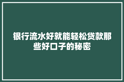 银行流水好就能轻松贷款那些好口子的秘密  第1张