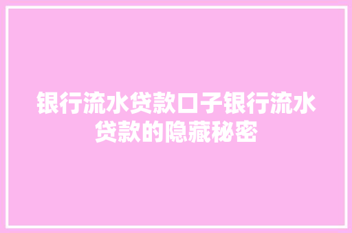 银行流水贷款口子银行流水贷款的隐藏秘密  第1张