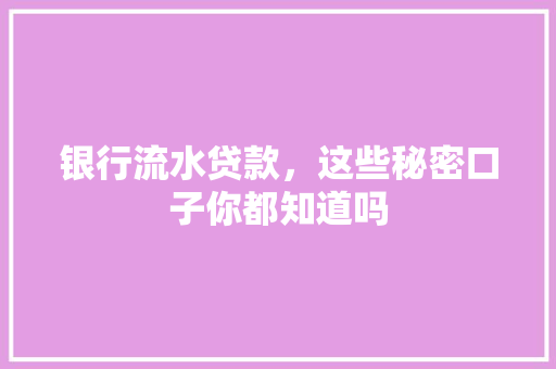 银行流水贷款，这些秘密口子你都知道吗  第1张