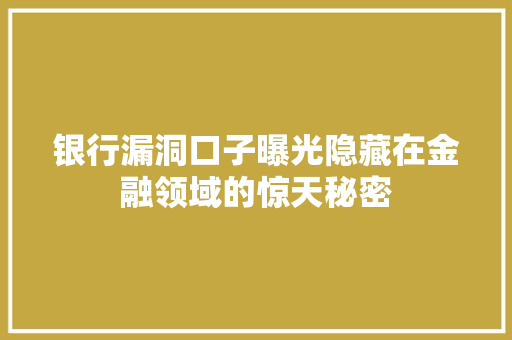 银行漏洞口子曝光隐藏在金融领域的惊天秘密