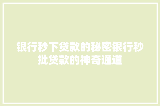 银行秒下贷款的秘密银行秒批贷款的神奇通道