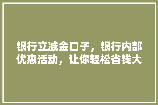 银行立减金口子，银行内部优惠活动，让你轻松省钱大作战