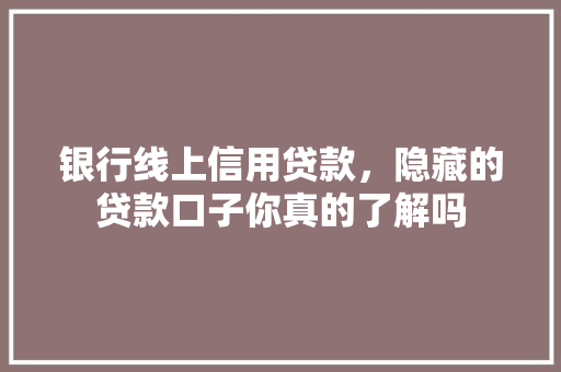 银行线上信用贷款，隐藏的贷款口子你真的了解吗