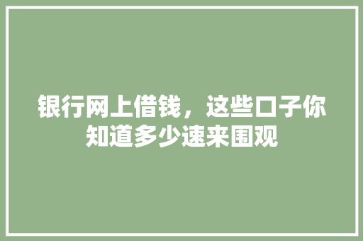 银行网上借钱，这些口子你知道多少速来围观
