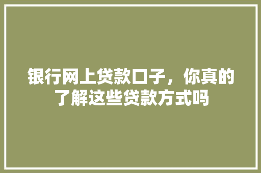 银行网上贷款口子，你真的了解这些贷款方式吗