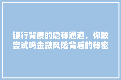 银行背债的隐秘通道，你敢尝试吗金融风险背后的秘密