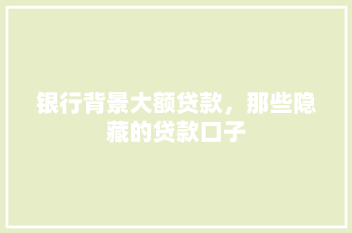 银行背景大额贷款，那些隐藏的贷款口子  第1张