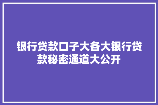银行贷款口子大各大银行贷款秘密通道大公开