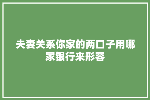 夫妻关系你家的两口子用哪家银行来形容  第1张