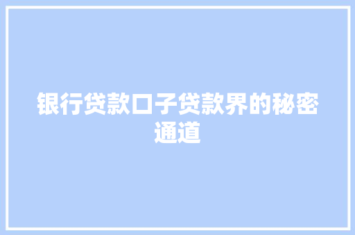 银行贷款口子贷款界的秘密通道  第1张