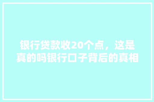 银行贷款收20个点，这是真的吗银行口子背后的真相