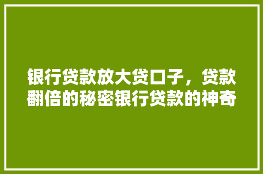 银行贷款放大贷口子，贷款翻倍的秘密银行贷款的神奇操作
