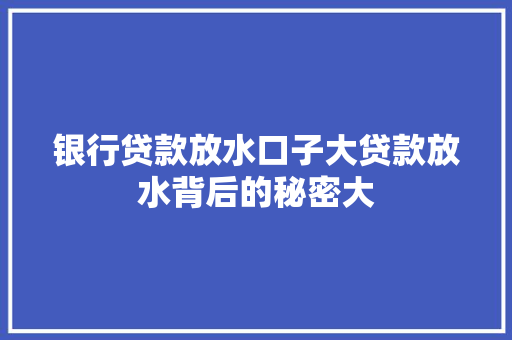 银行贷款放水口子大贷款放水背后的秘密大