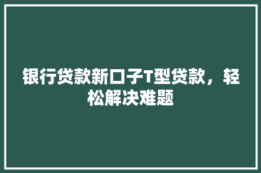 银行贷款新口子T型贷款，轻松解决难题