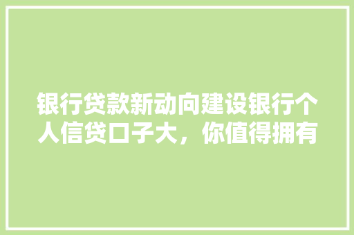 银行贷款新动向建设银行个人信贷口子大，你值得拥有