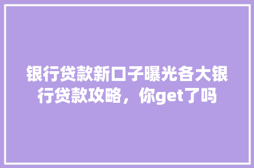 银行贷款新口子曝光各大银行贷款攻略，你get了吗