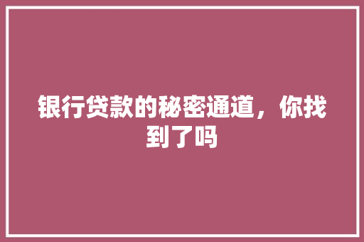 银行贷款的秘密通道，你找到了吗