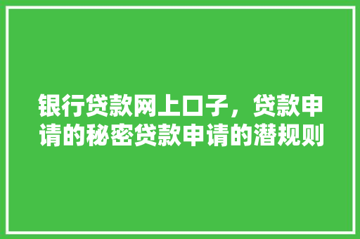 银行贷款网上口子，贷款申请的秘密贷款申请的潜规则