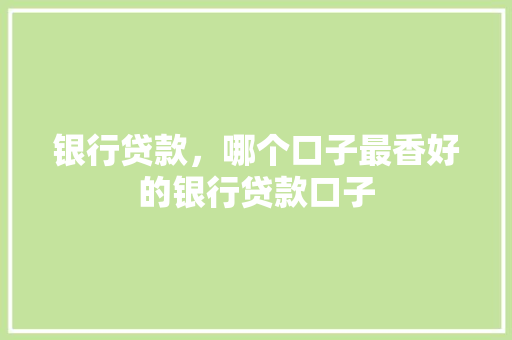 银行贷款，哪个口子最香好的银行贷款口子