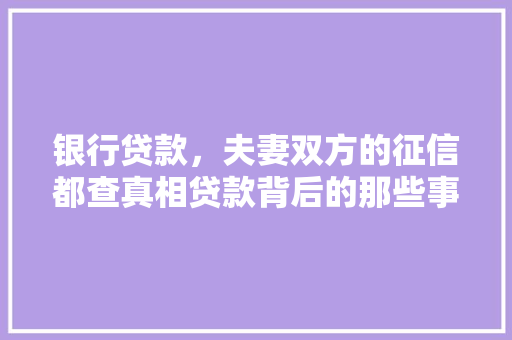 银行贷款，夫妻双方的征信都查真相贷款背后的那些事儿
