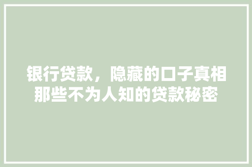 银行贷款，隐藏的口子真相那些不为人知的贷款秘密