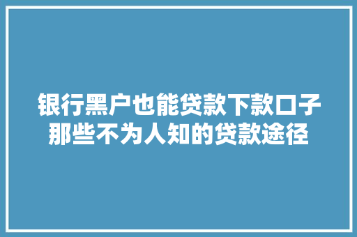 银行黑户也能贷款下款口子那些不为人知的贷款途径