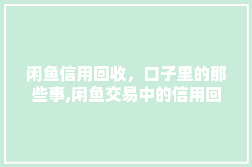 闲鱼信用回收，口子里的那些事,闲鱼交易中的信用回收机制