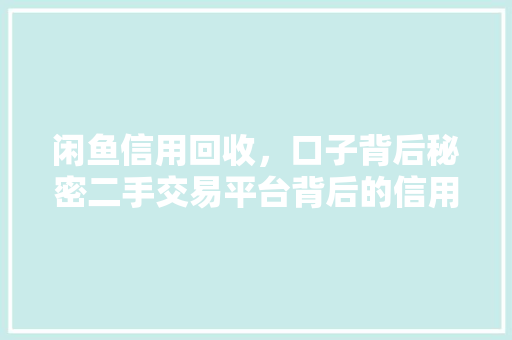 闲鱼信用回收，口子背后秘密二手交易平台背后的信用机制