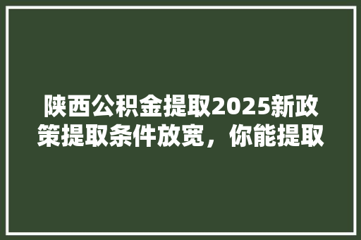 陕西公积金提取2025新政策提取条件放宽，你能提取多少